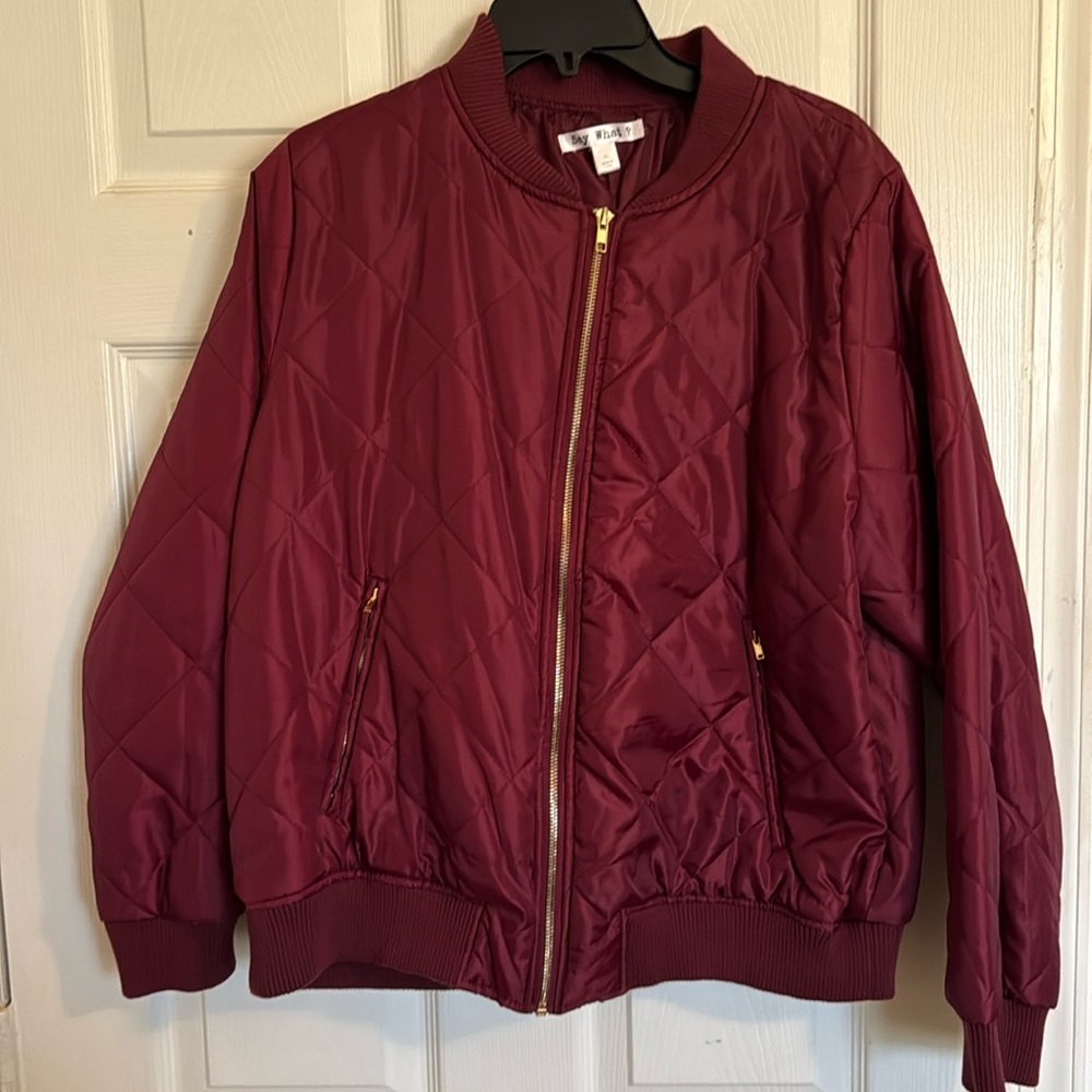 Say What? Bomber Jacket Size XL Color Burgundy Gold